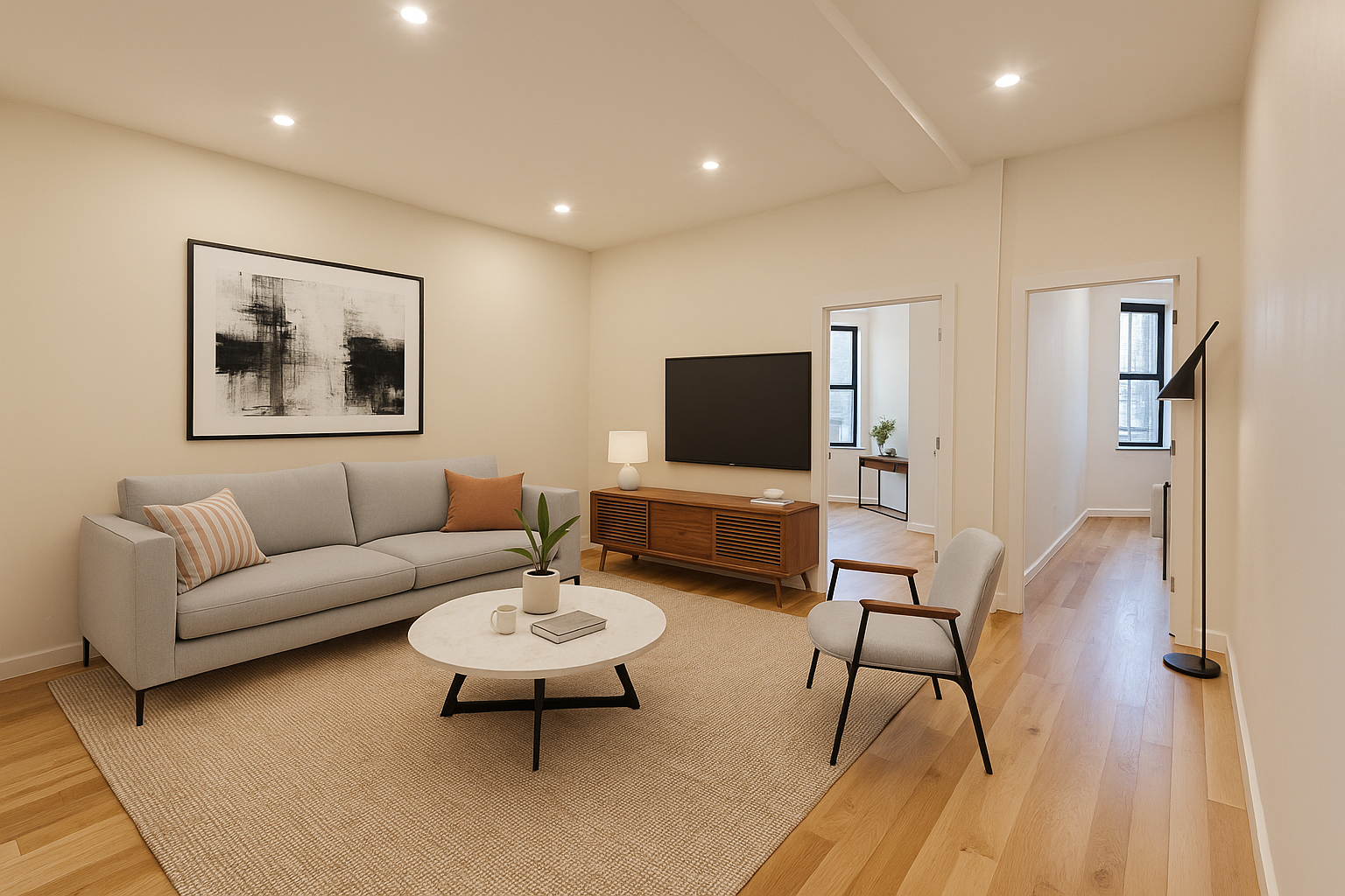 139 Autumn Avenue, Unit 1 Brooklyn, NY 11208 - Photo 2 of 14 a living room with furniture and a flat screen tv