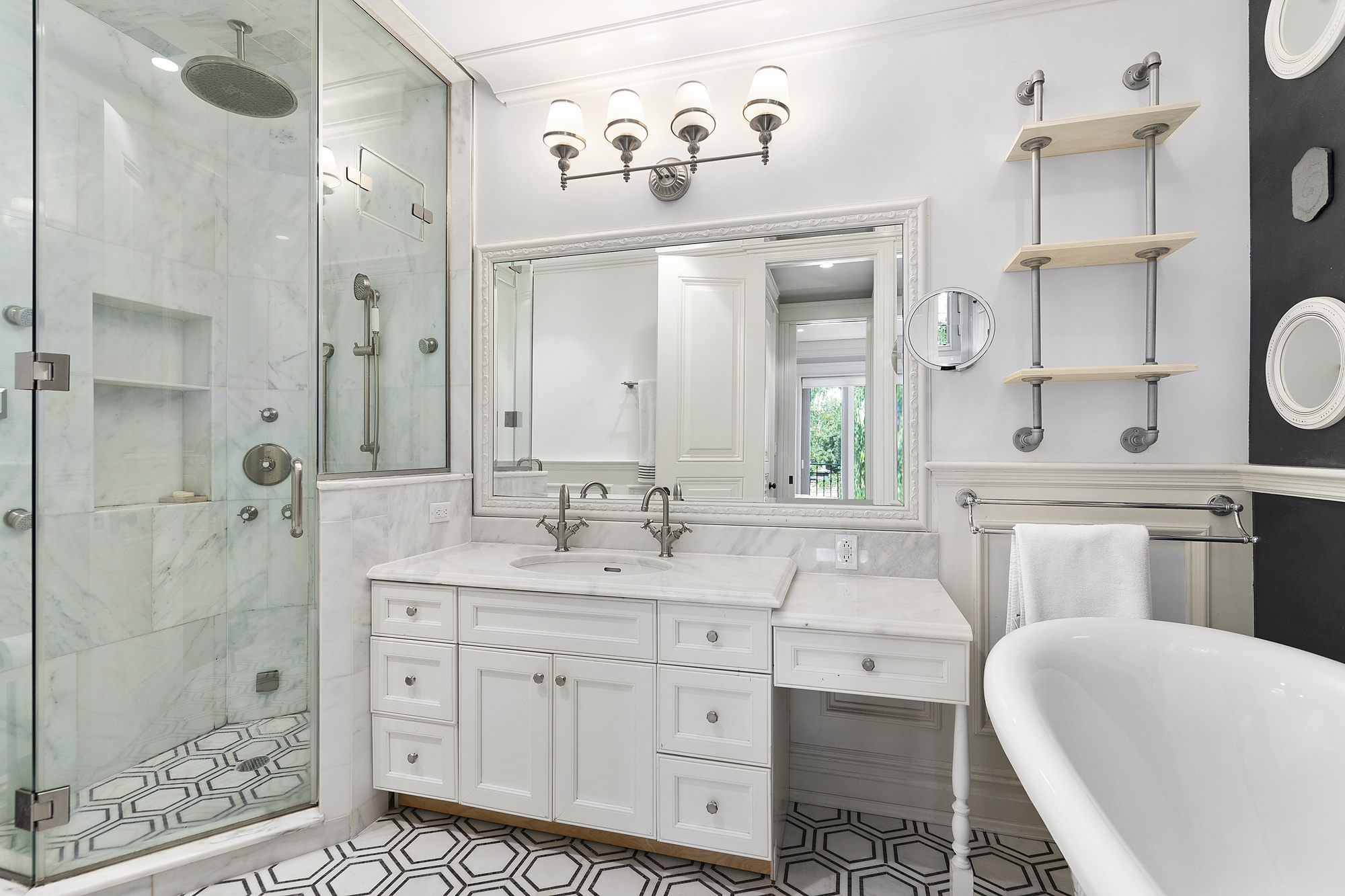 67 Greene Avenue, Unit 2 Brooklyn, NY 11238 - Photo 7 of 15 a bathroom with a granite countertop sink mirror and shower