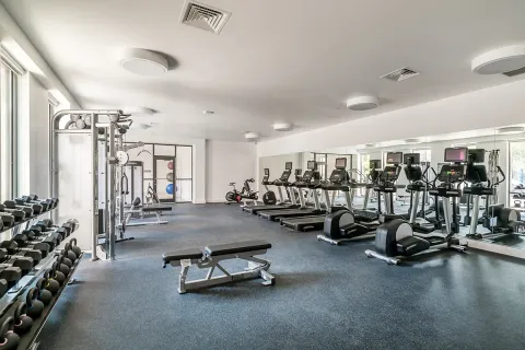 a view of a room with gym equipment