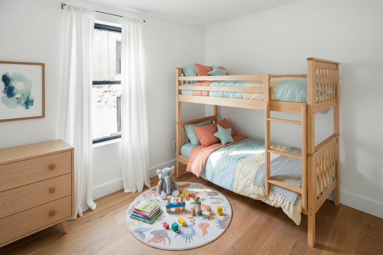 41 Clarkson Avenue, Unit 1H Brooklyn, NY 11226 - Photo 5 of 12 a bed sitting in a bedroom next to a window with a wooden floor