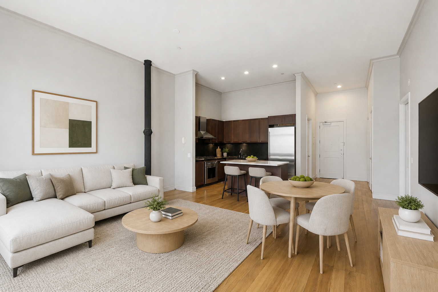 655 6th Avenue, Unit 3D Manhattan, NY 10010 - Photo 5 of 20 a living room with furniture kitchen and a table