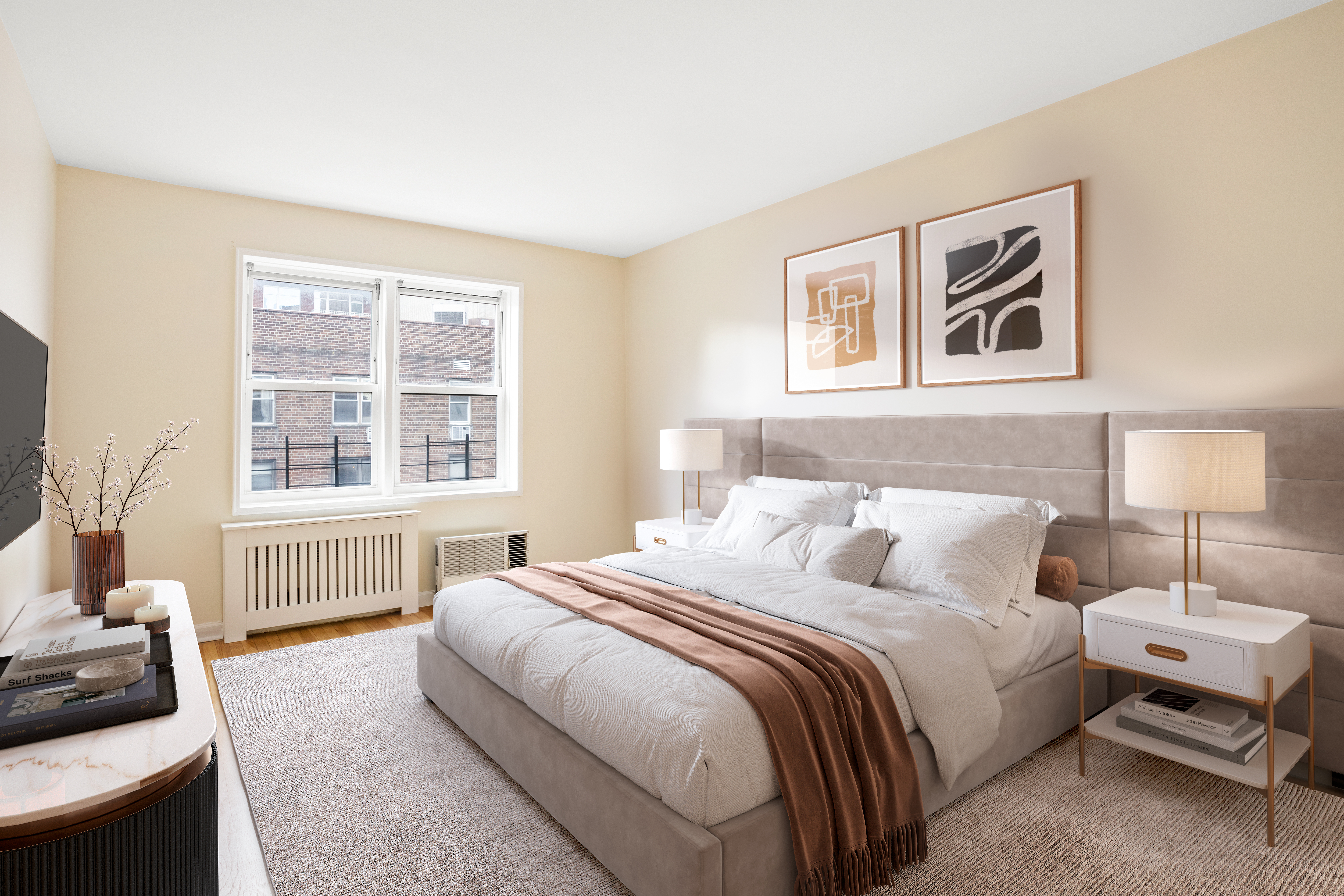 140 7th Avenue, Unit 7M Manhattan, NY 10011 - Photo 6 of 11 a bedroom with a bed wooden floor and window