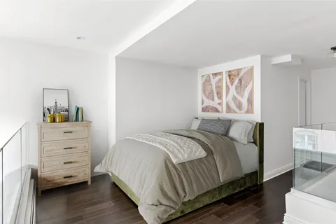 a bedroom with a bed and a closet