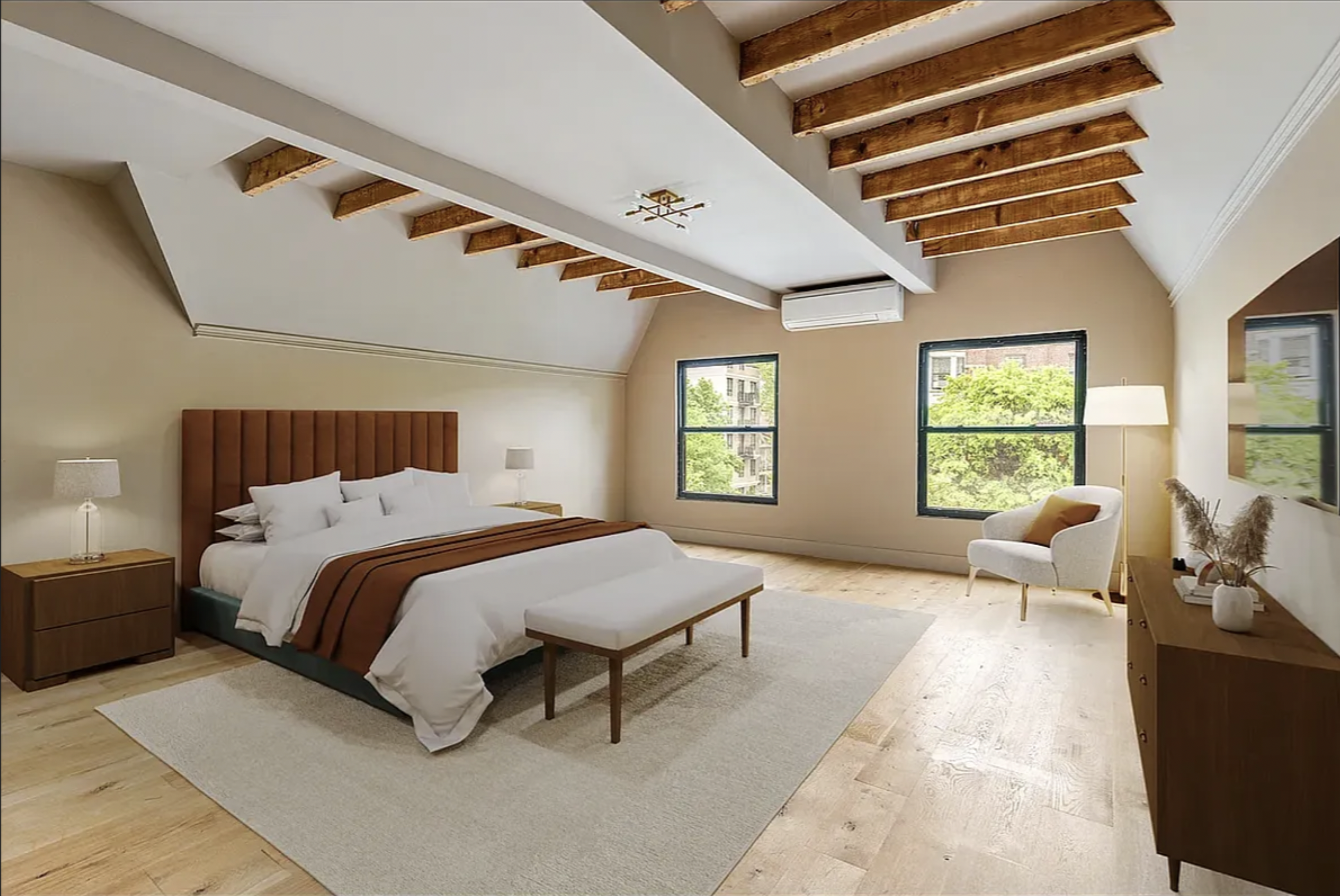 695 East 21st Street Brooklyn, NY 11210 - Photo 10 of 24 a spacious bedroom with a bed and a couch