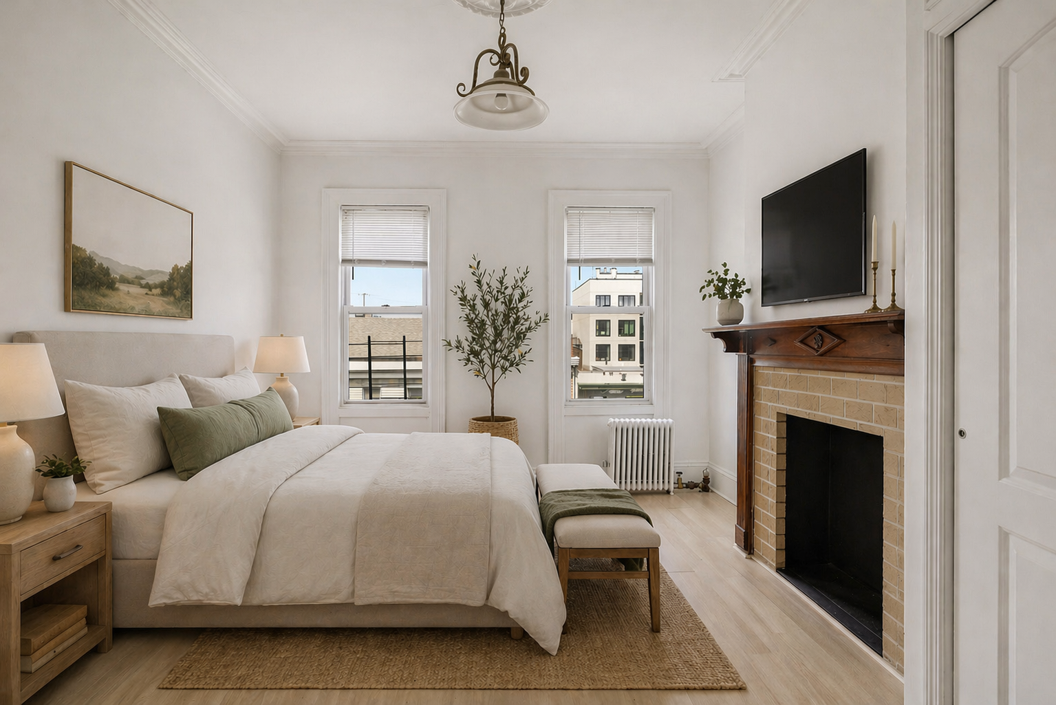 100 Powers Street, Unit 3L Brooklyn, NY 11211 - Photo 3 of 17 a bedroom with a bed and a flat screen tv