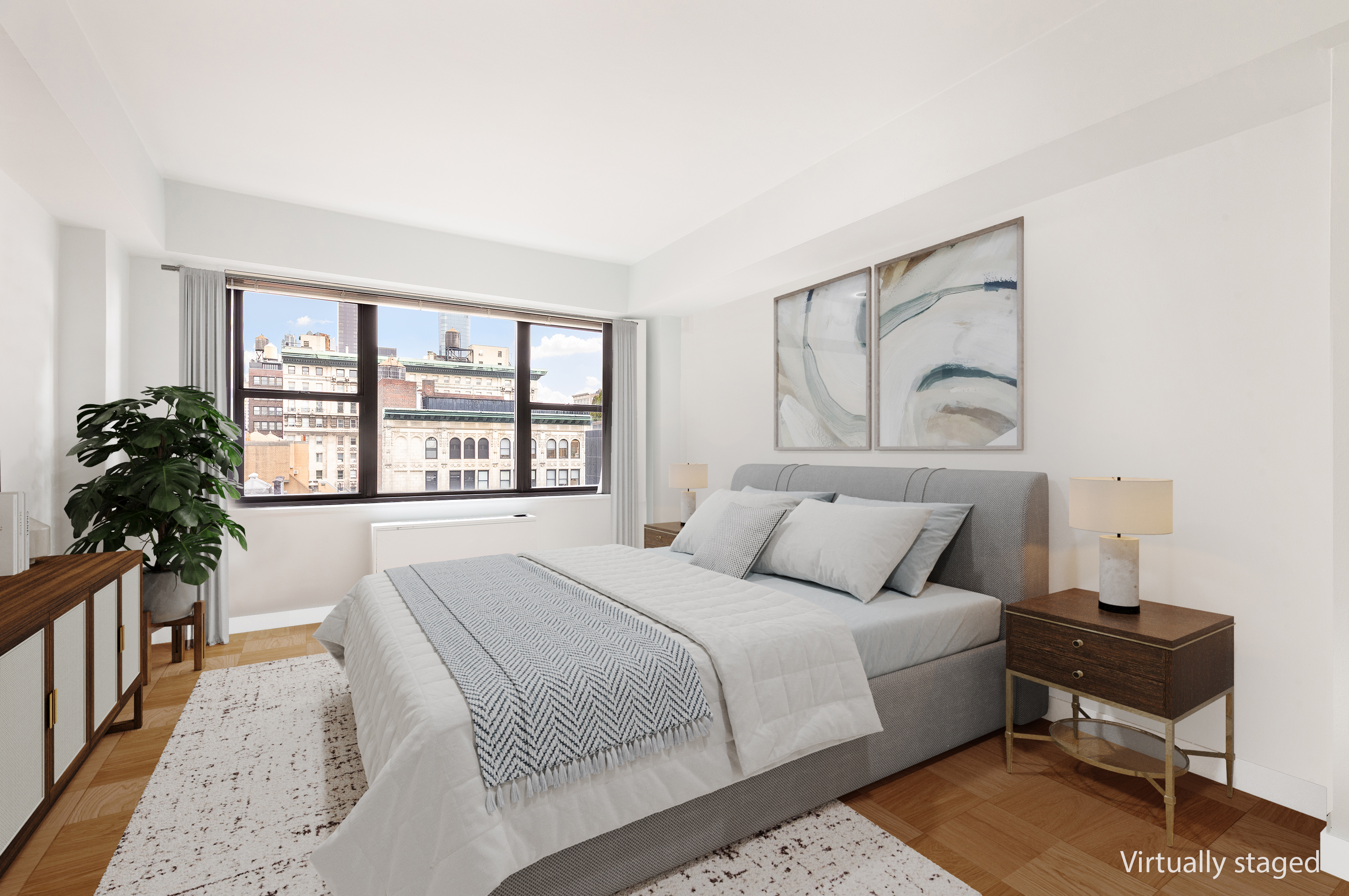 7 East 14th Street, Unit 18X Manhattan, NY 10003 - Photo 5 of 7 a bedroom with a bed table and a window