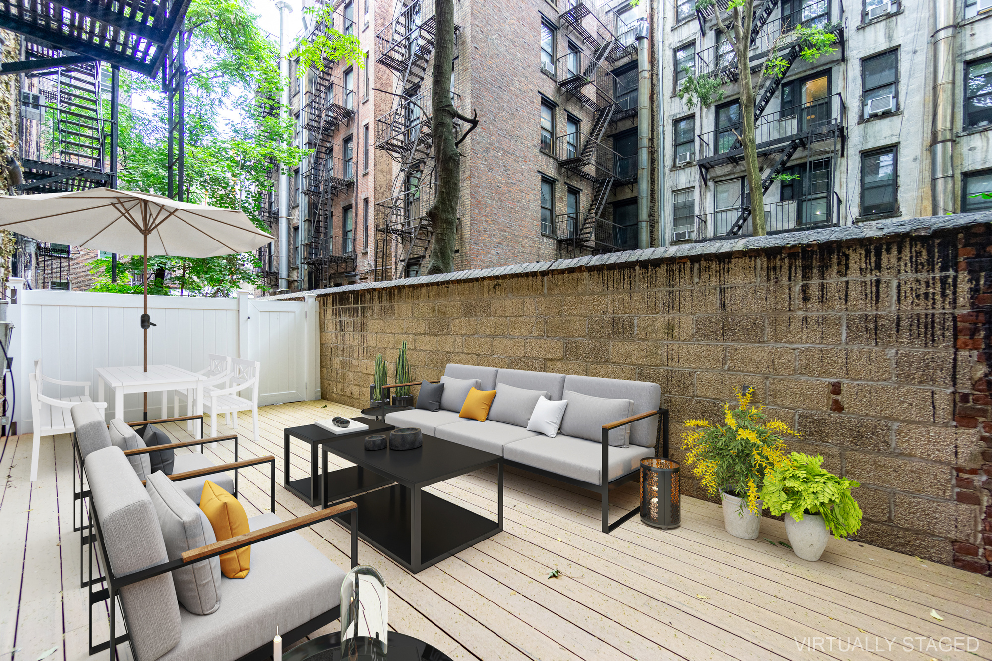 a backyard of a house with seating space