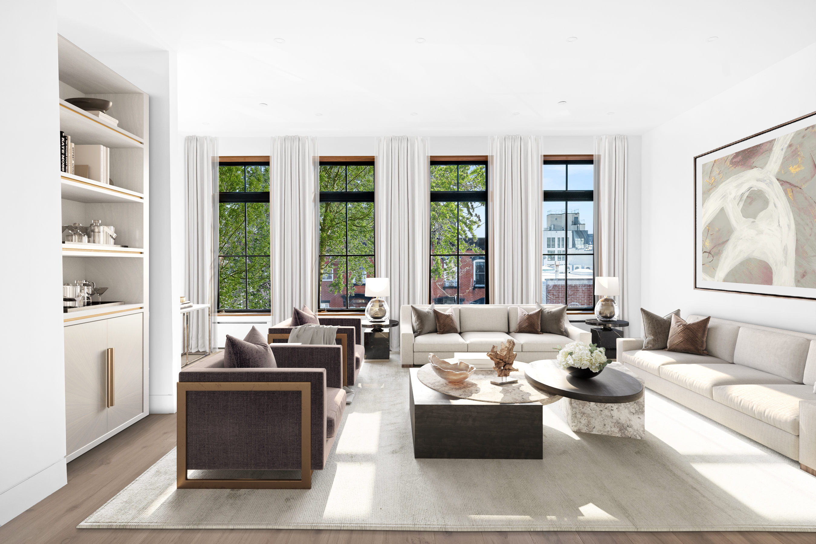 167 13th Street, Unit PH Brooklyn, NY 11215 - Photo 2 of 14 a living room with furniture and large windows