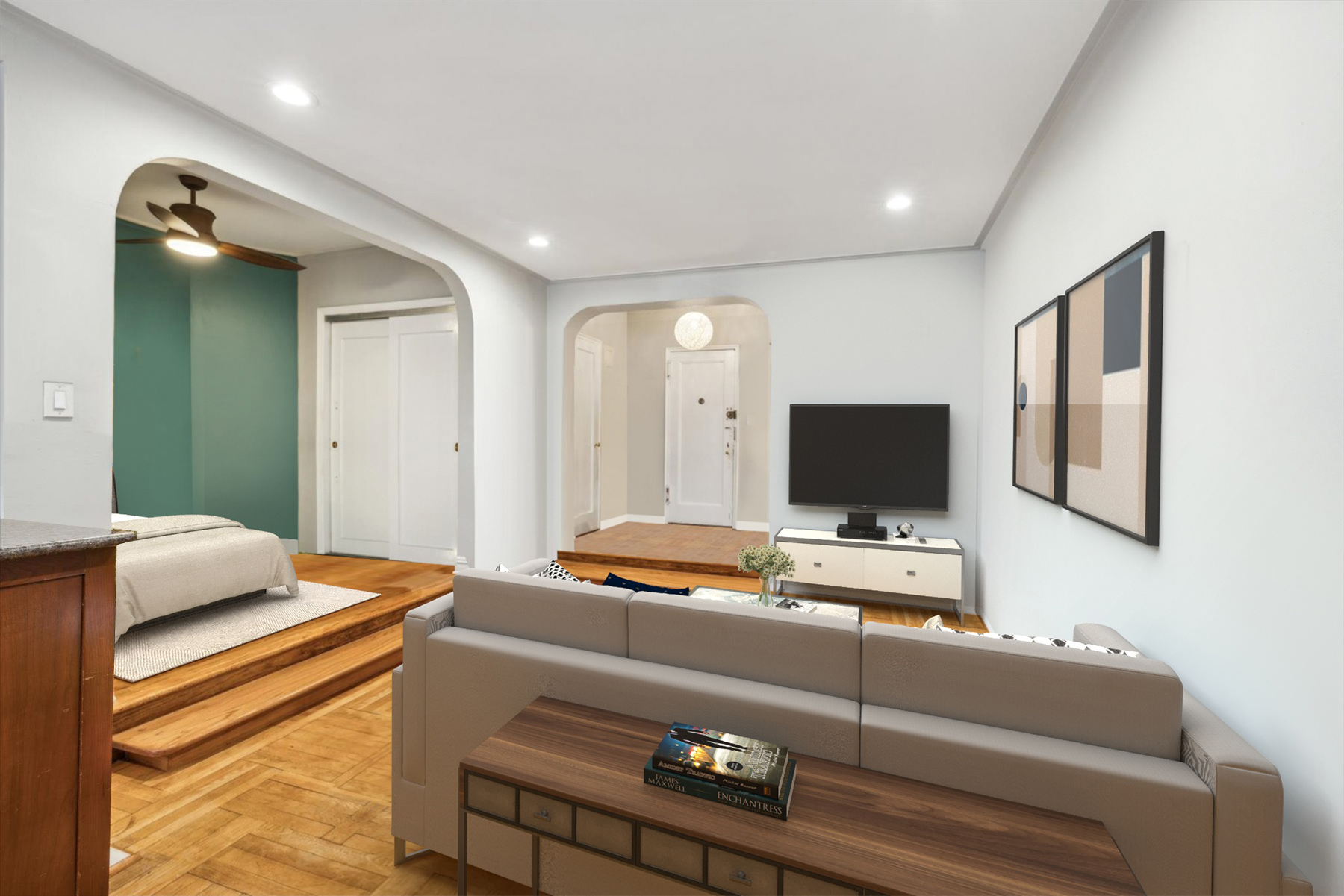 225 West 25th Street, Unit 4B Manhattan, NY 10001 - Photo 2 of 6 a bedroom with a bed and a flat screen tv