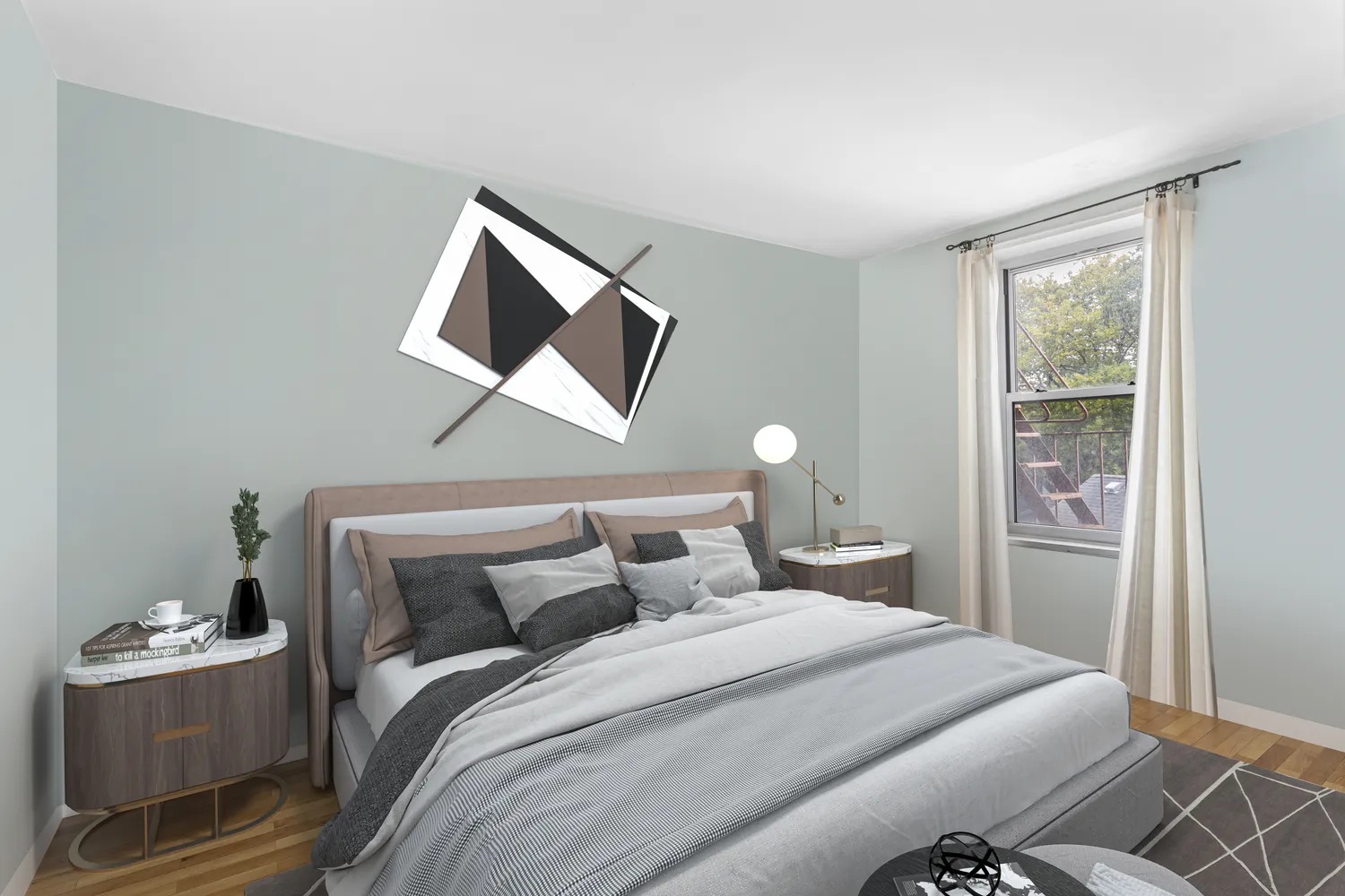 a bedroom with a bed and window