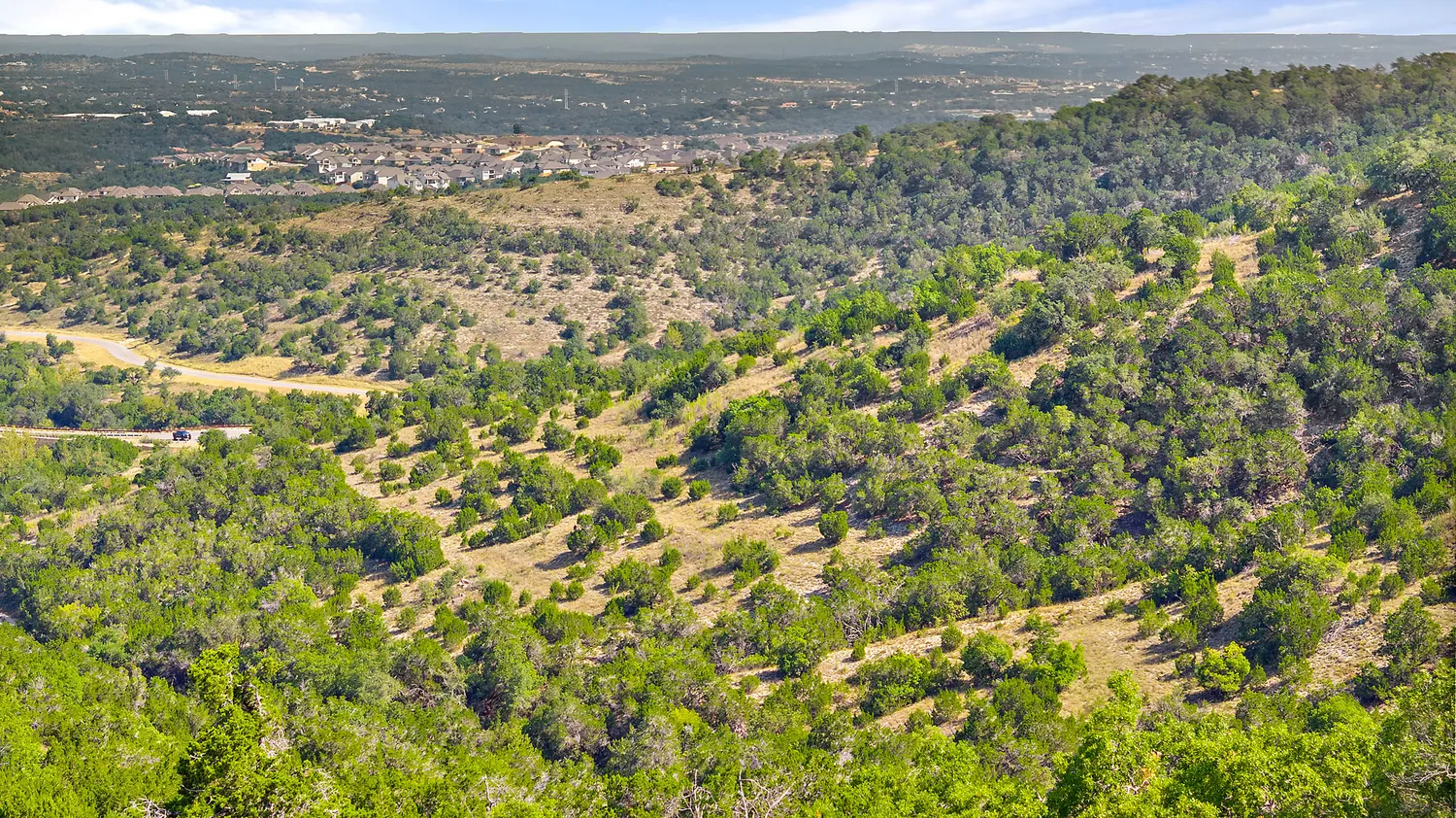 an aerial view of residential houses with outdoor space