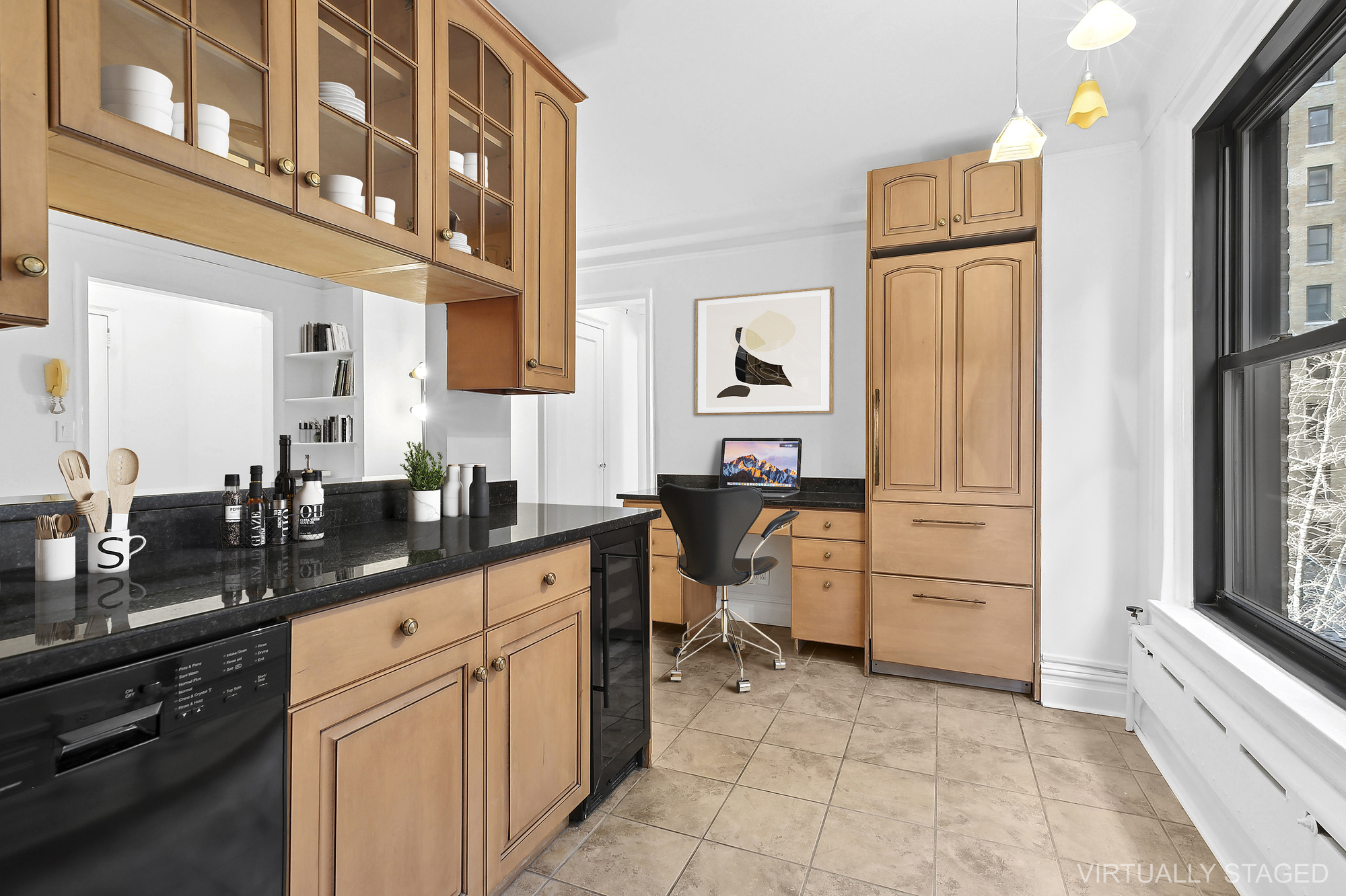 230 West End Avenue, Unit 5B Manhattan, NY 10023 - Photo 2 of 6 a kitchen with a refrigerator and cabinets