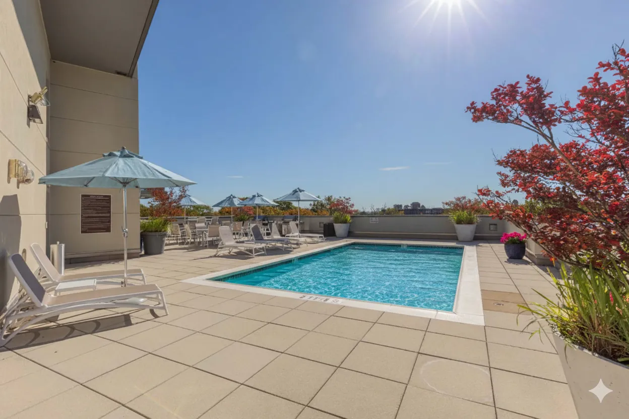 a view of a patio with a dining table and chairs under an umbrella