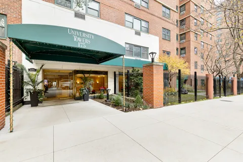 a view of a building with a patio