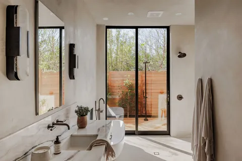 a view of outdoor space with wooden floor