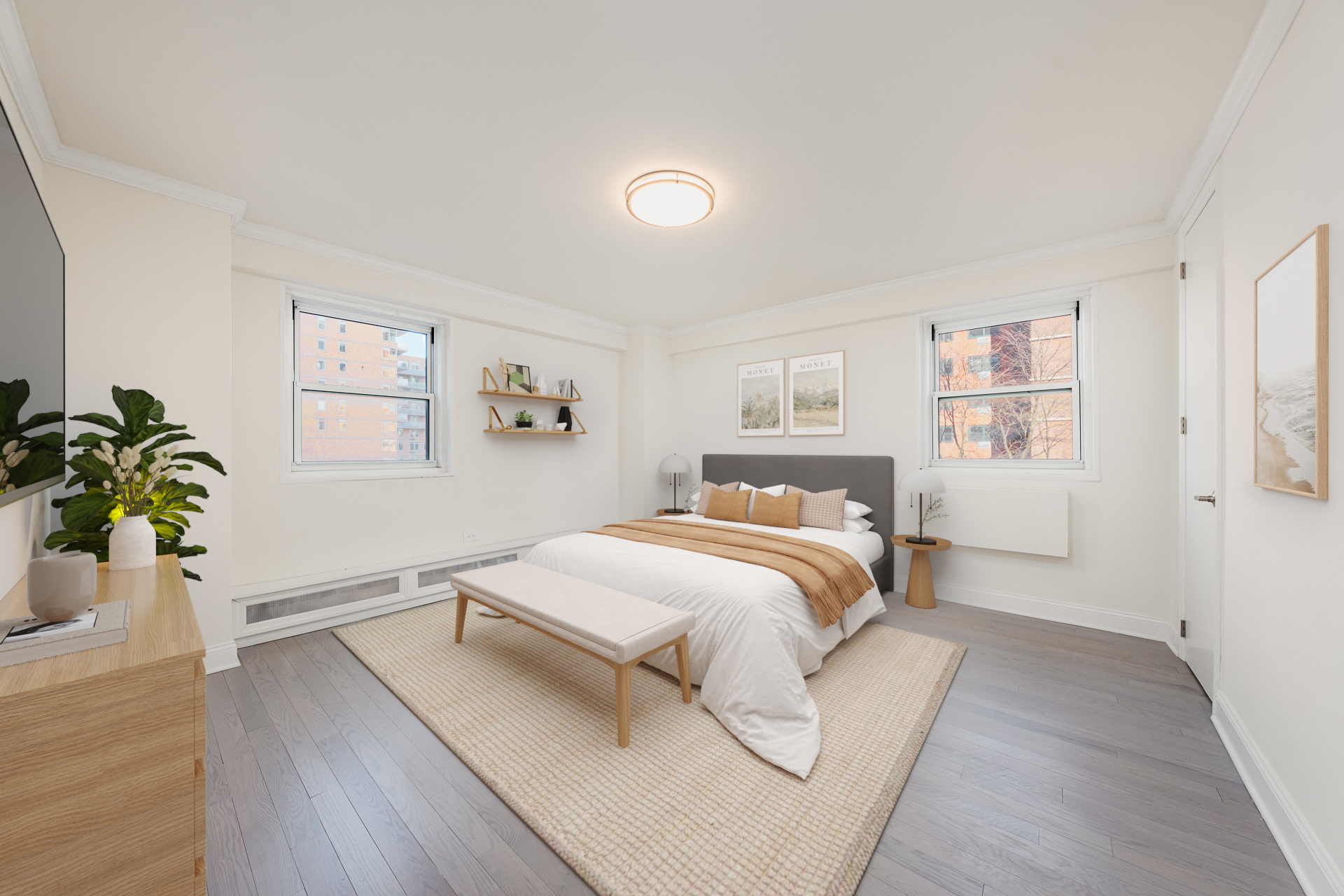 191 Willoughby Street, Unit 14J Brooklyn, NY 11201 - Photo 6 of 16 a bedroom with a bed and a potted plant