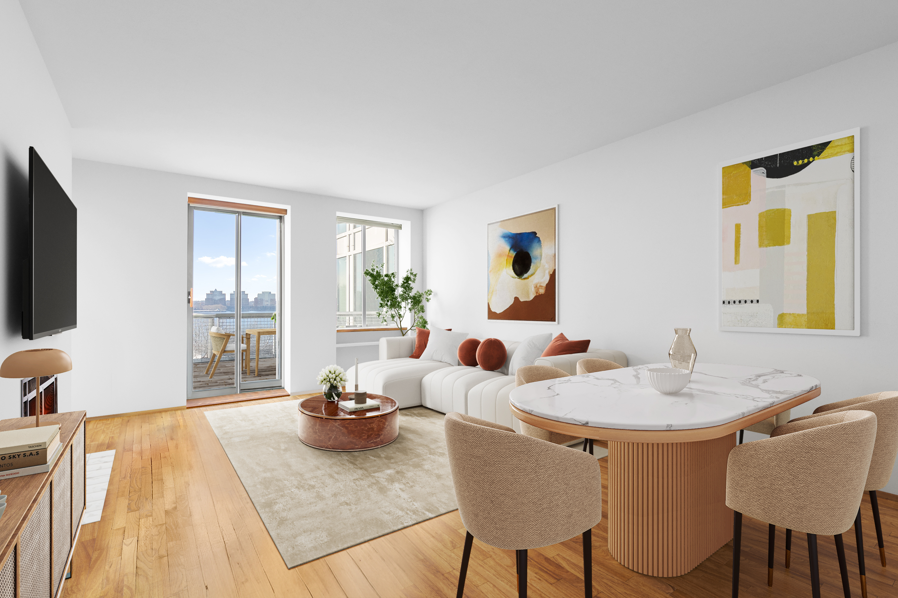 167 Perry Street, Unit 5N Manhattan, NY 10014 - Photo 1 of 12 a dining room with furniture and window