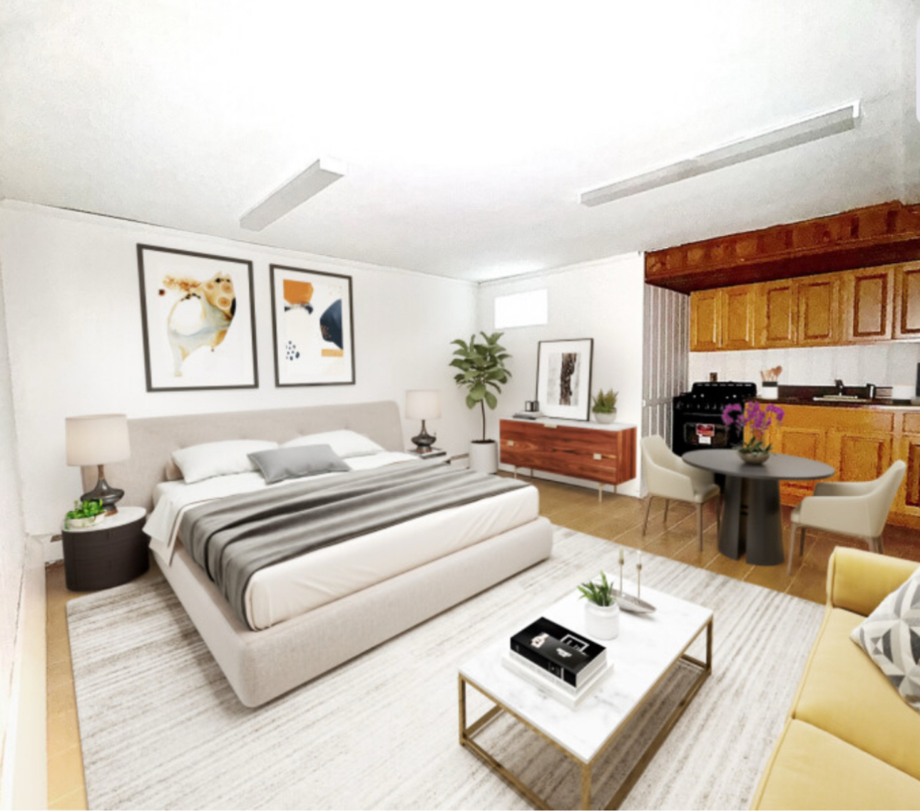 1729 East 54th Street, Unit 1 Brooklyn, NY 11234 - Photo 1 of 6 a spacious bedroom with a bed a couch and a view of kitchen