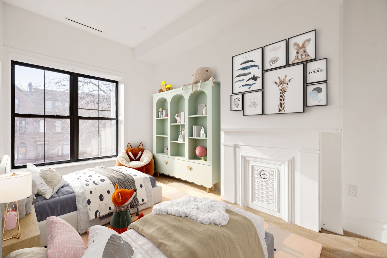 a bedroom with furniture and windows