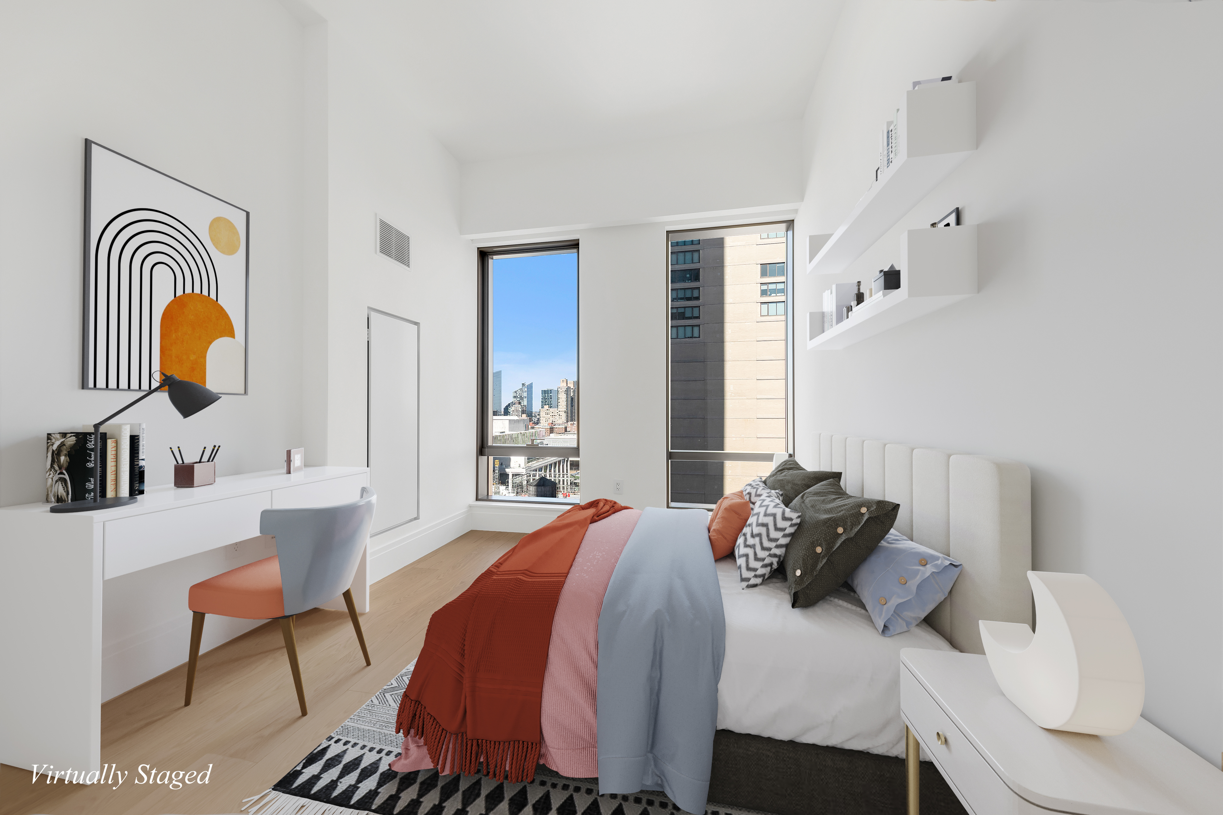 50 West 66th Street, Unit 17A Manhattan, NY 10023 - Photo 11 of 49 a bedroom with a bed and a chandelier