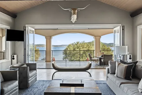 a view of wooden floor and lake view