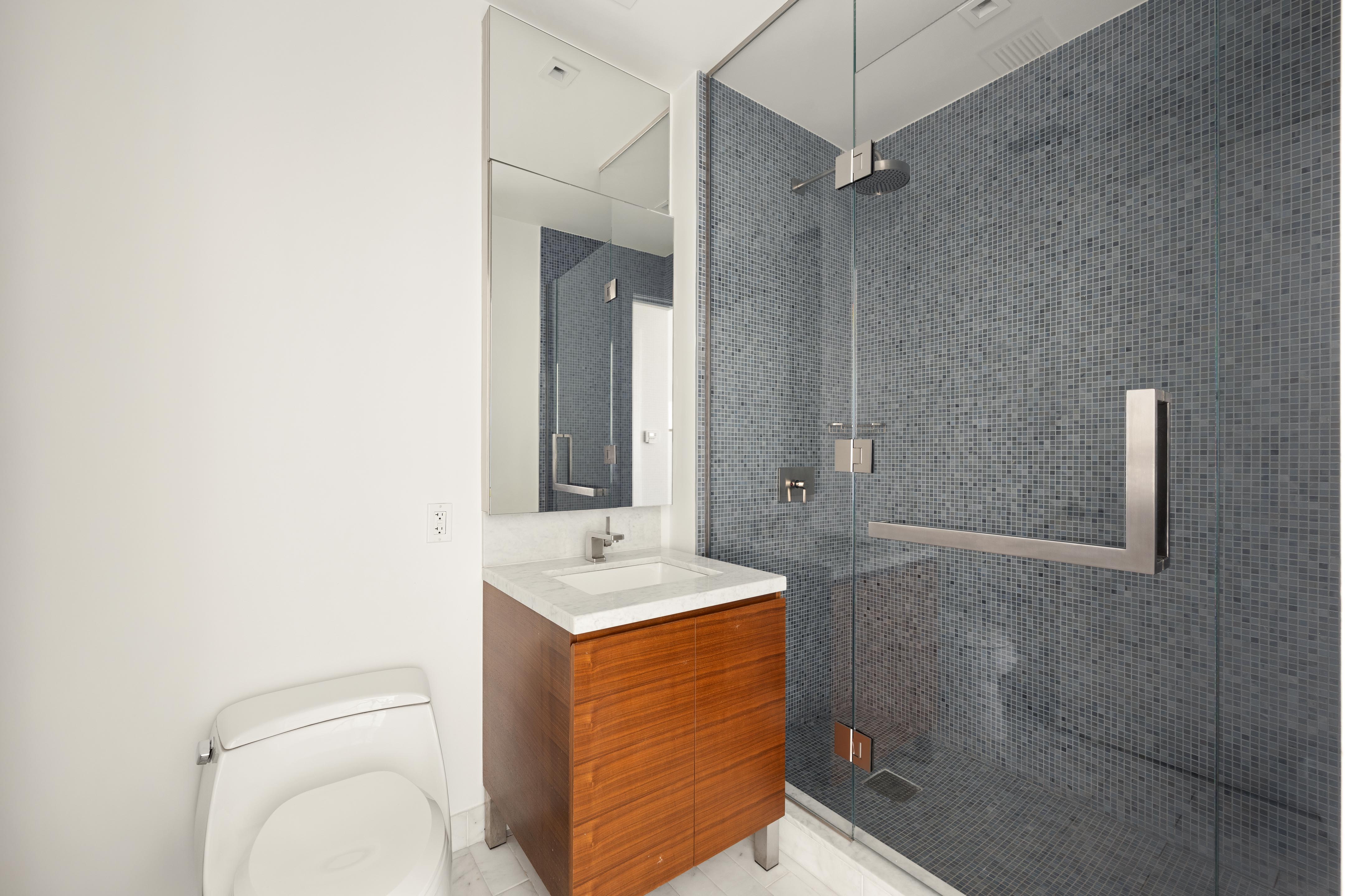 400 West 12th Street, Unit 4J Manhattan, NY 10014 - Photo 10 of 21 a bathroom with a sink a toilet and shower