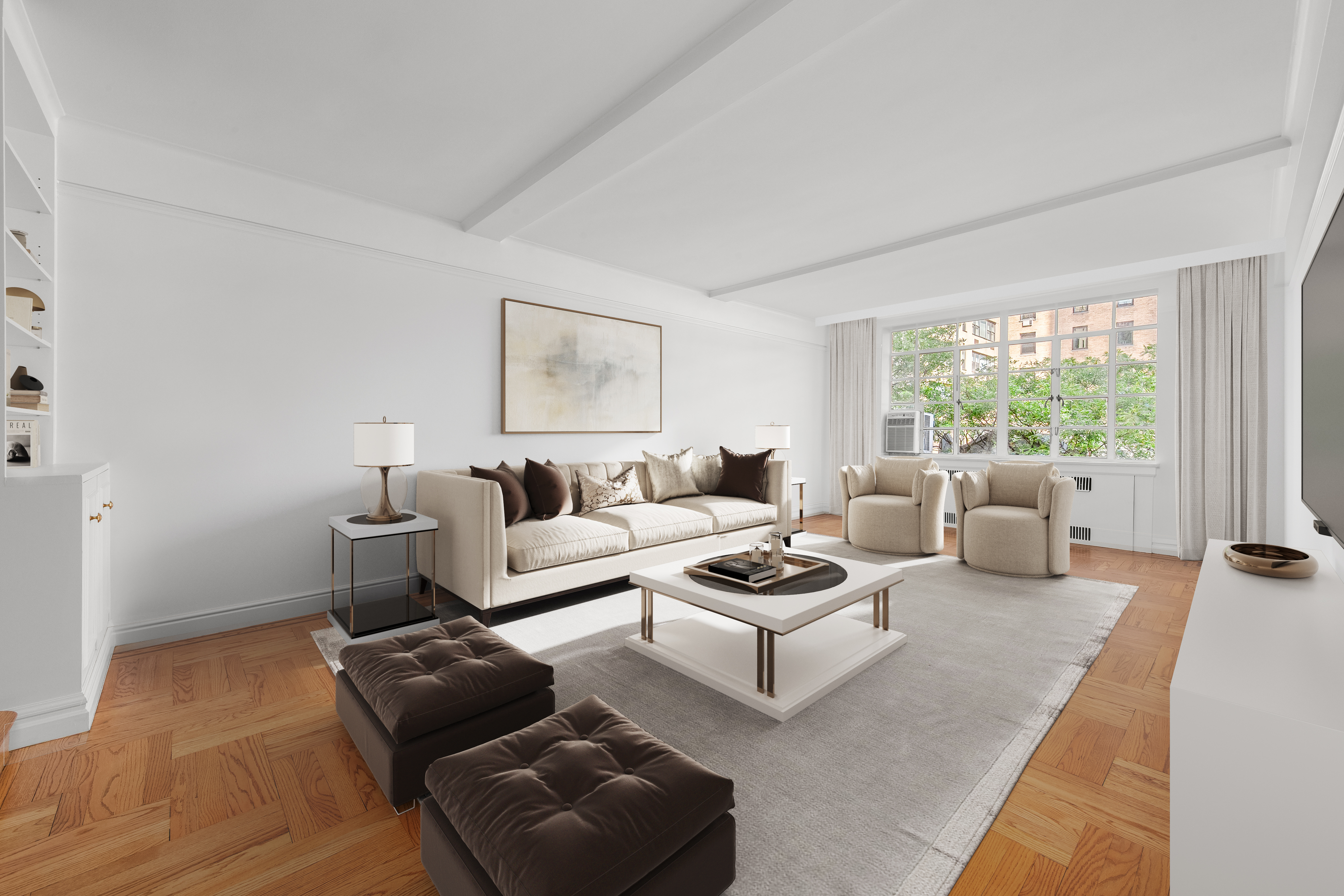 a living room with furniture and a window