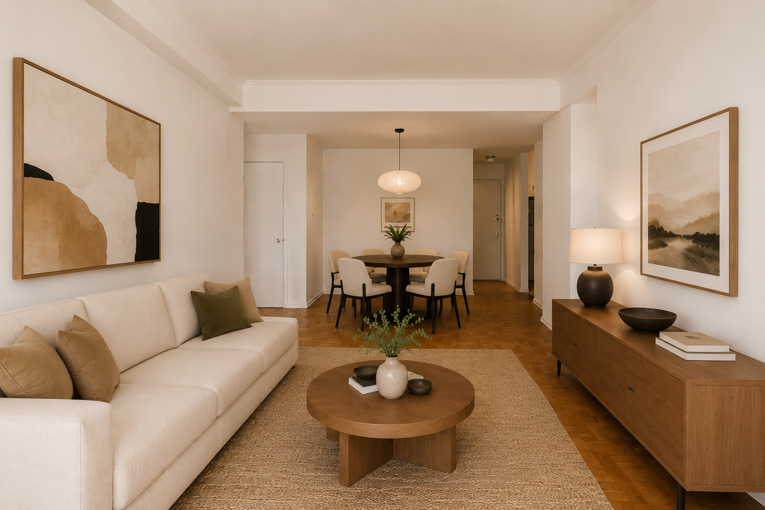 55 East 87th Street, Unit 9M Manhattan, NY 10128 - Photo 4 of 11 a living room with furniture and a mirror