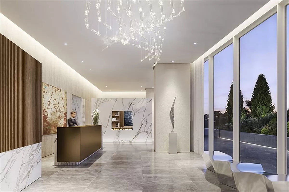 10 Riverside Boulevard, Unit 27D Manhattan, NY 10069 - Photo 11 of 21 a lobby with furniture and floor to ceiling window