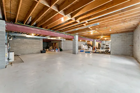 a view of a wooden floor with a yard