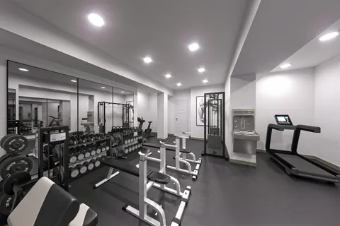 a view of a room with gym equipment