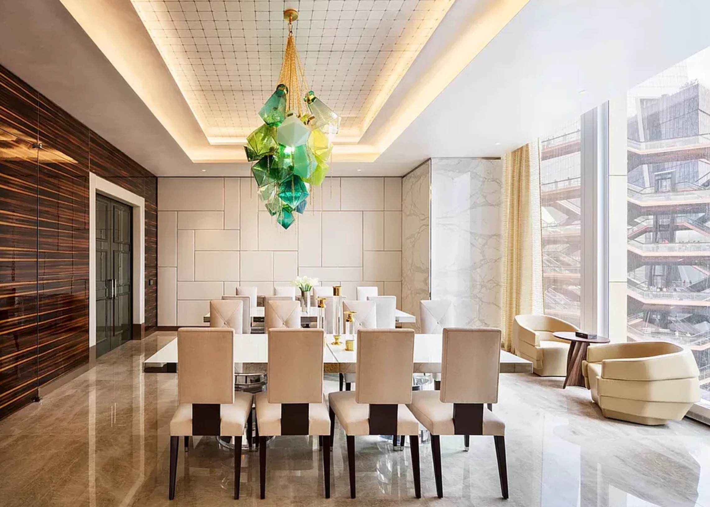 35 Hudson Yards, Unit 6701 Manhattan, NY 10001 - Photo 19 of 23 a view of a dining room with furniture window and outside view