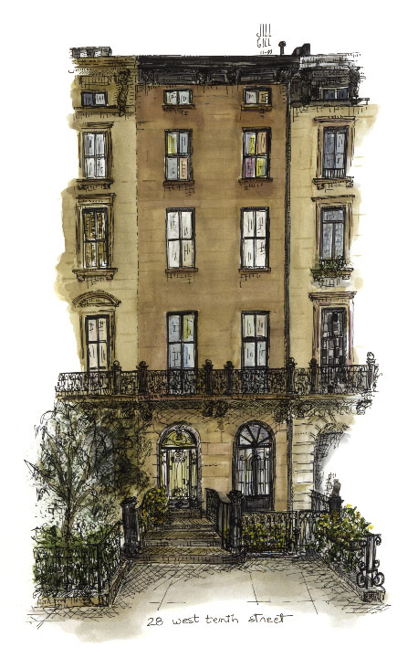 28 West 10th Street Manhattan, NY 10011 - Photo 10 of 12 a front view of a residential apartment building with a yard