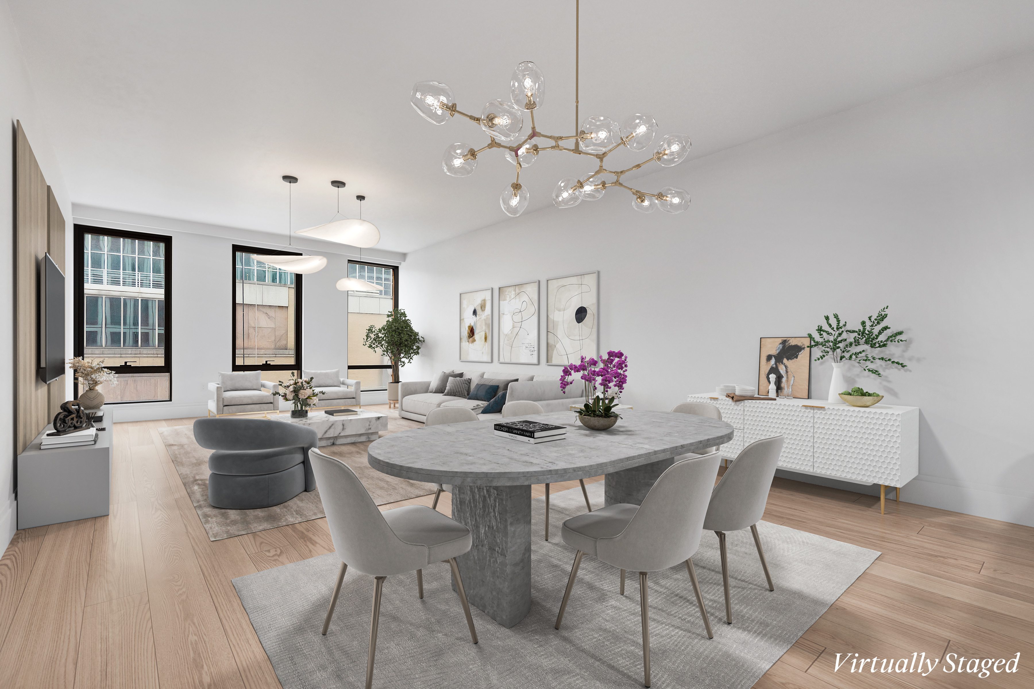 50 West 66th Street, Unit 7B Manhattan, NY 10023 - Photo 1 of 24 a view of a dining room with furniture and wooden floor