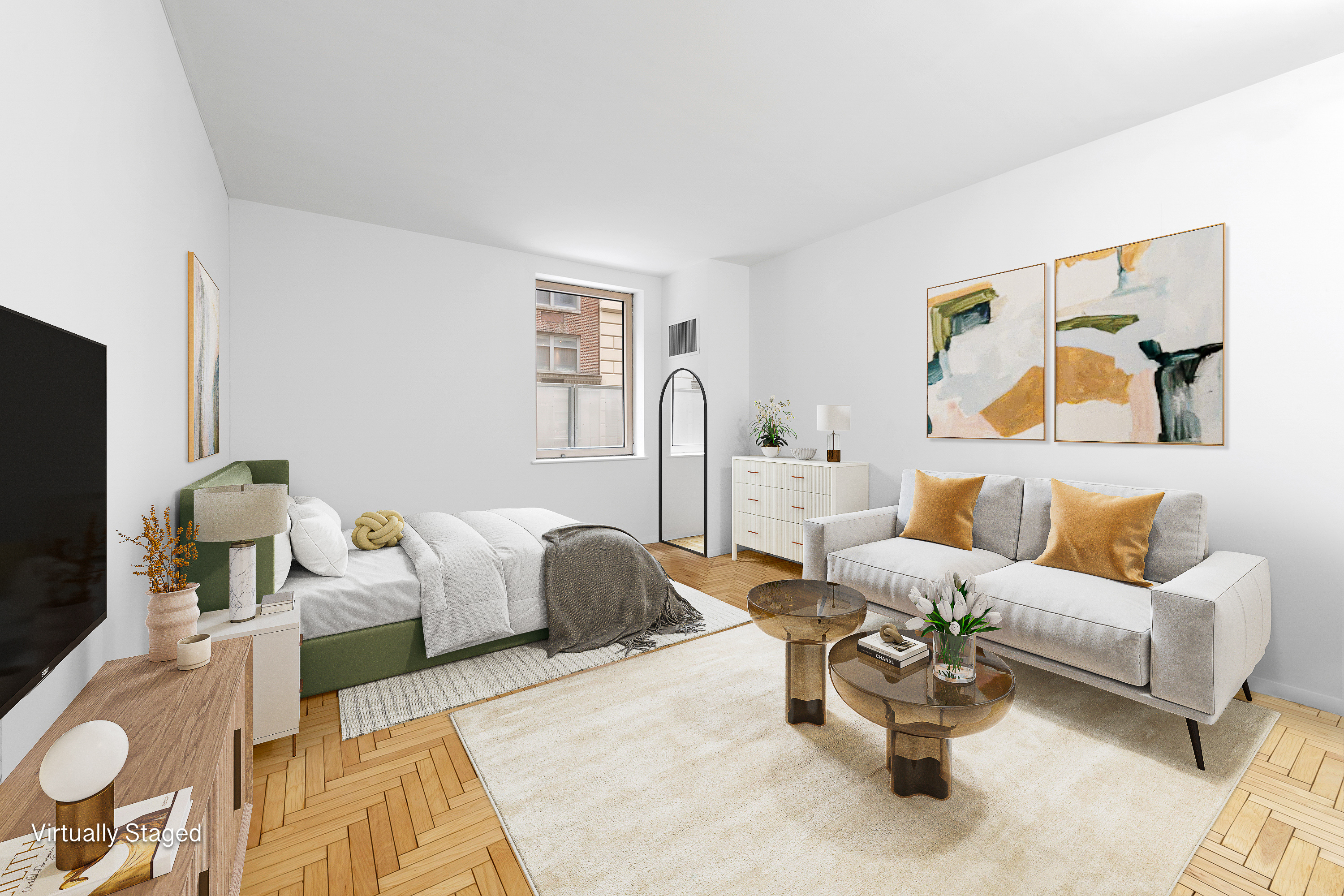 a living room with furniture