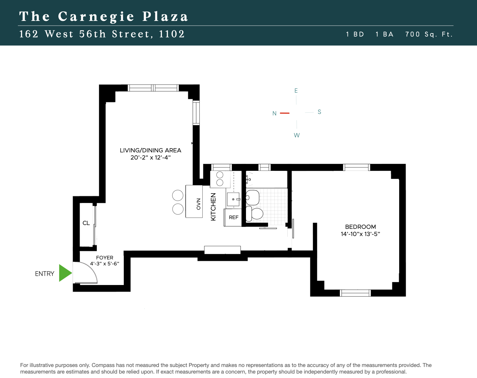 162 West 56th Street, Unit 1102 Manhattan, NY 10019 - Photo 12 of 12 a picture of a floor plan