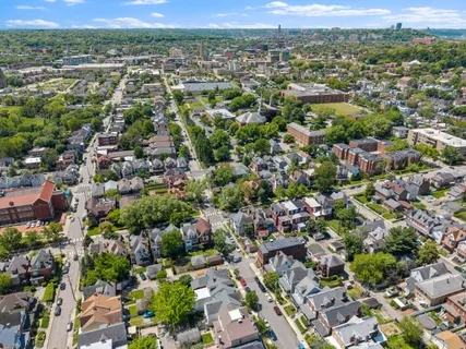 an aerial view of a city with lots of residential buildings