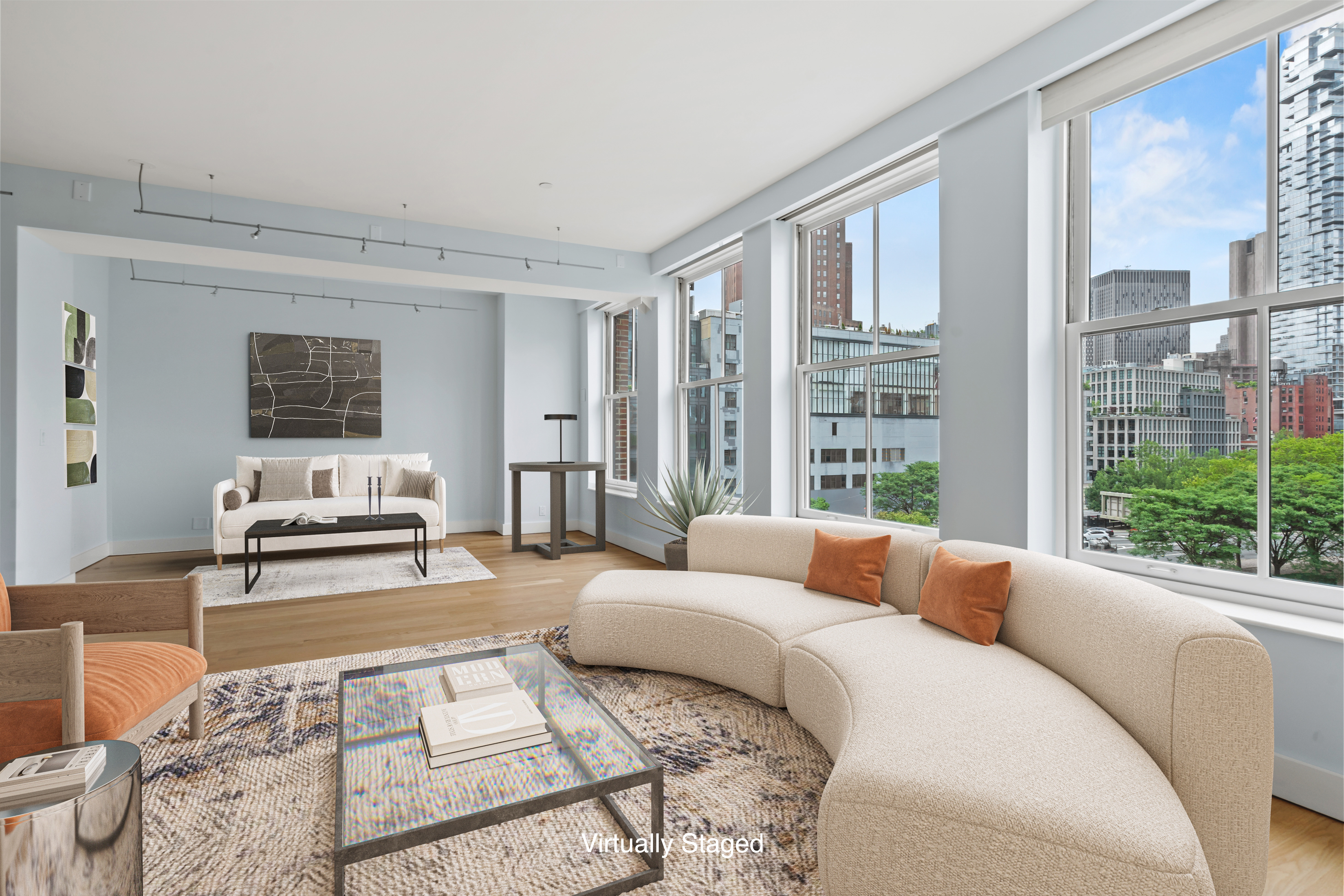 32 Laight Street, Unit 5 Manhattan, NY 10013 - Photo 3 of 31 a bedroom with a large window couches and a table