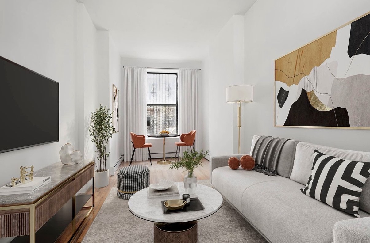 103 West 105th Street, Unit 1B Manhattan, NY 10025 - Photo 2 of 6 a living room with furniture and a flat screen tv