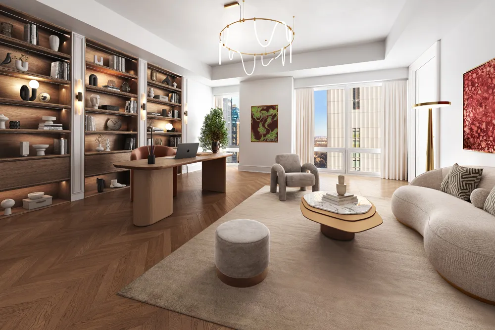 a living room with furniture a rug and a chandelier