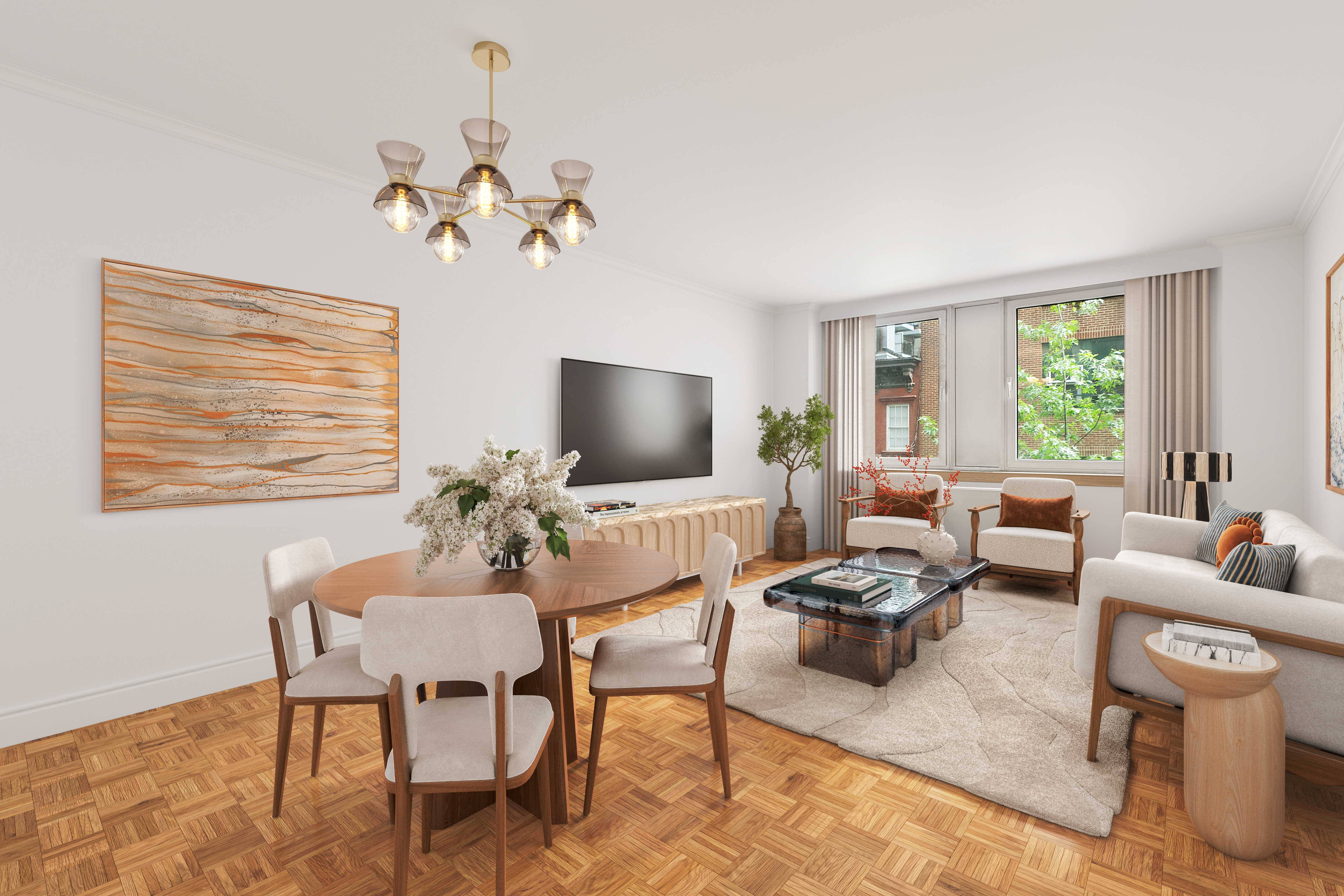 404 East 76th Street, Unit 4H Manhattan, NY 10021 - Photo 1 of 10 a living room with furniture or couch and a flat screen tv