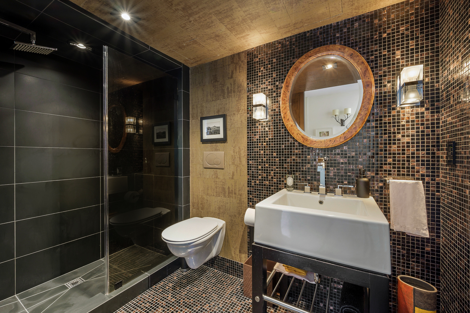 73 Worth Street, Unit PHA Manhattan, NY 10013 - Photo 19 of 20 a bathroom with a sink a toilet and a mirror