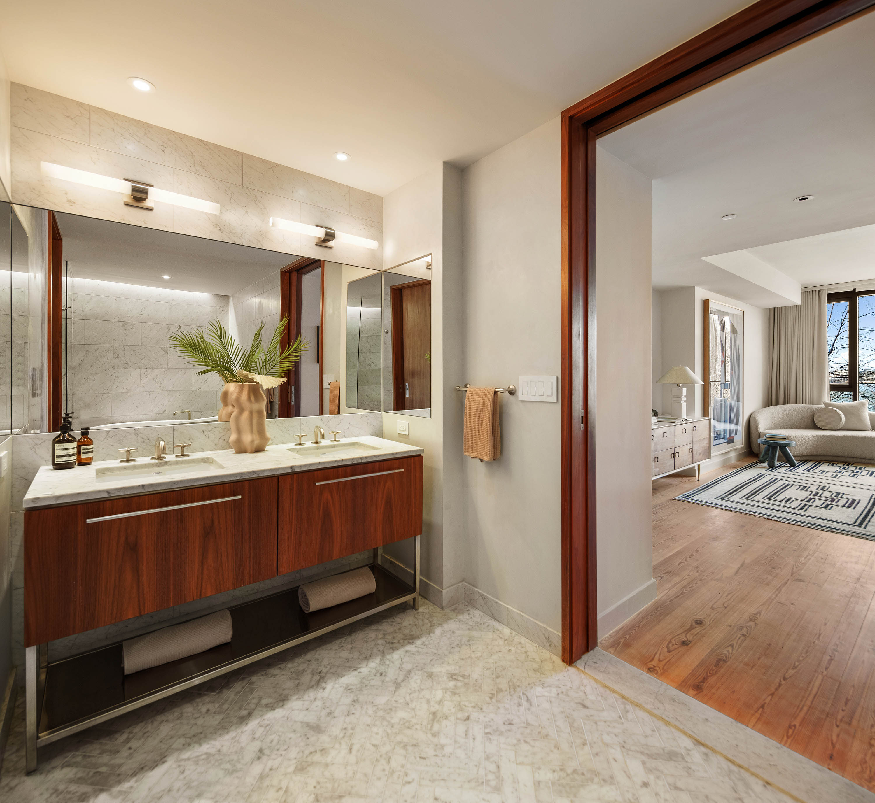 90 Furman Street, Unit N411 Brooklyn, NY 11201 - Photo 13 of 29 a bathroom with a sink and a mirror