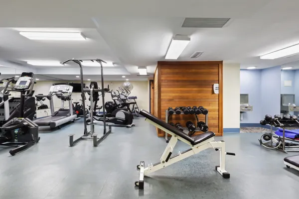a view of a room with gym equipment