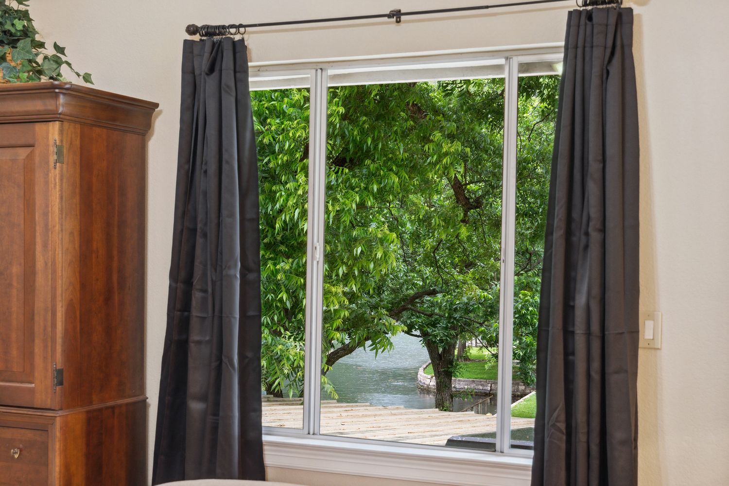 a view of a back yard from a window