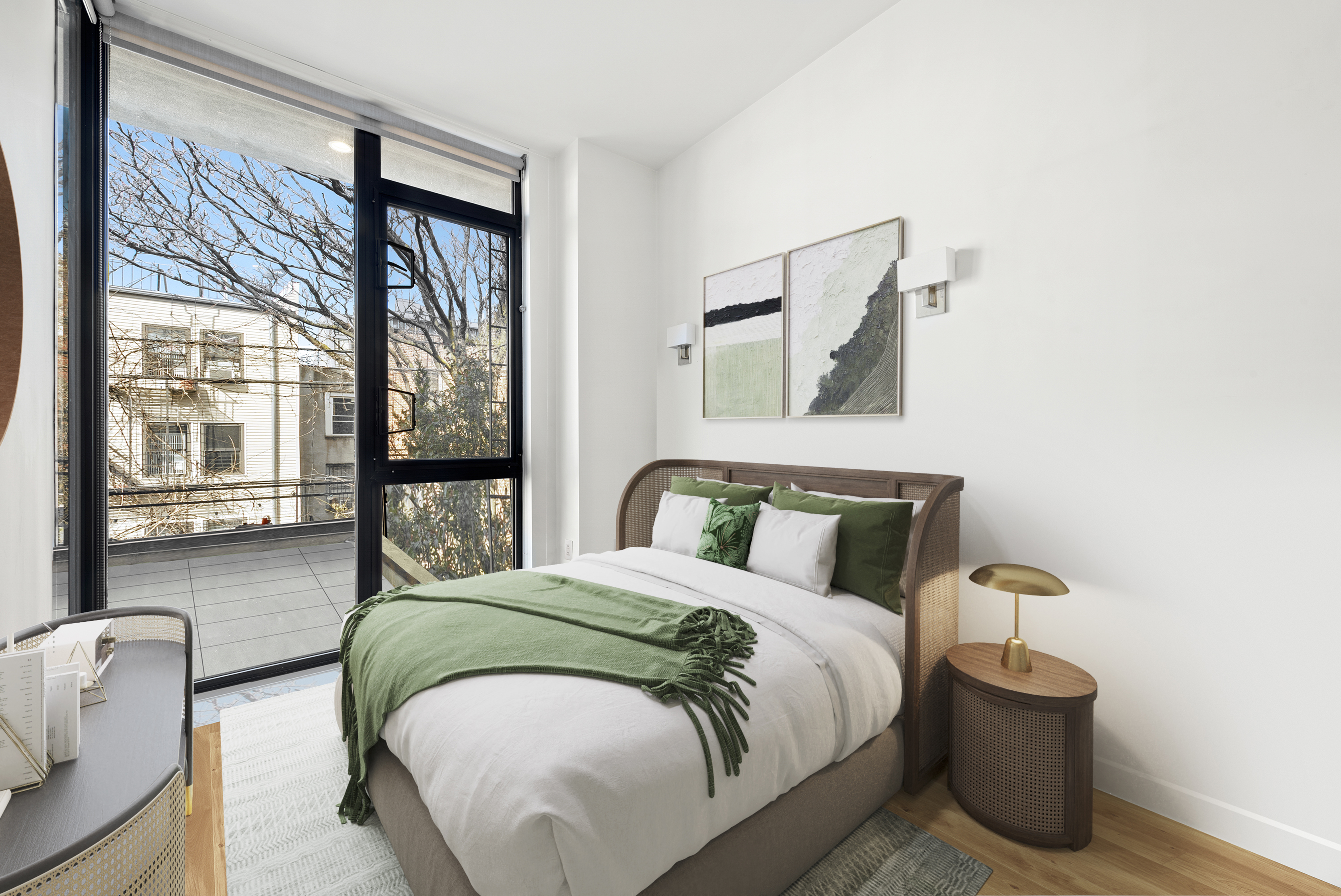 785 Hart Street, Unit THB Brooklyn, NY 11237 - Photo 14 of 15 a bedroom with a bed and large windows