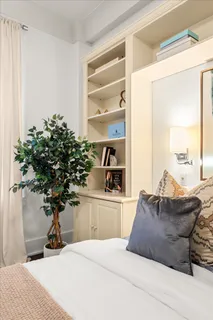 a living room with furniture and potted plant