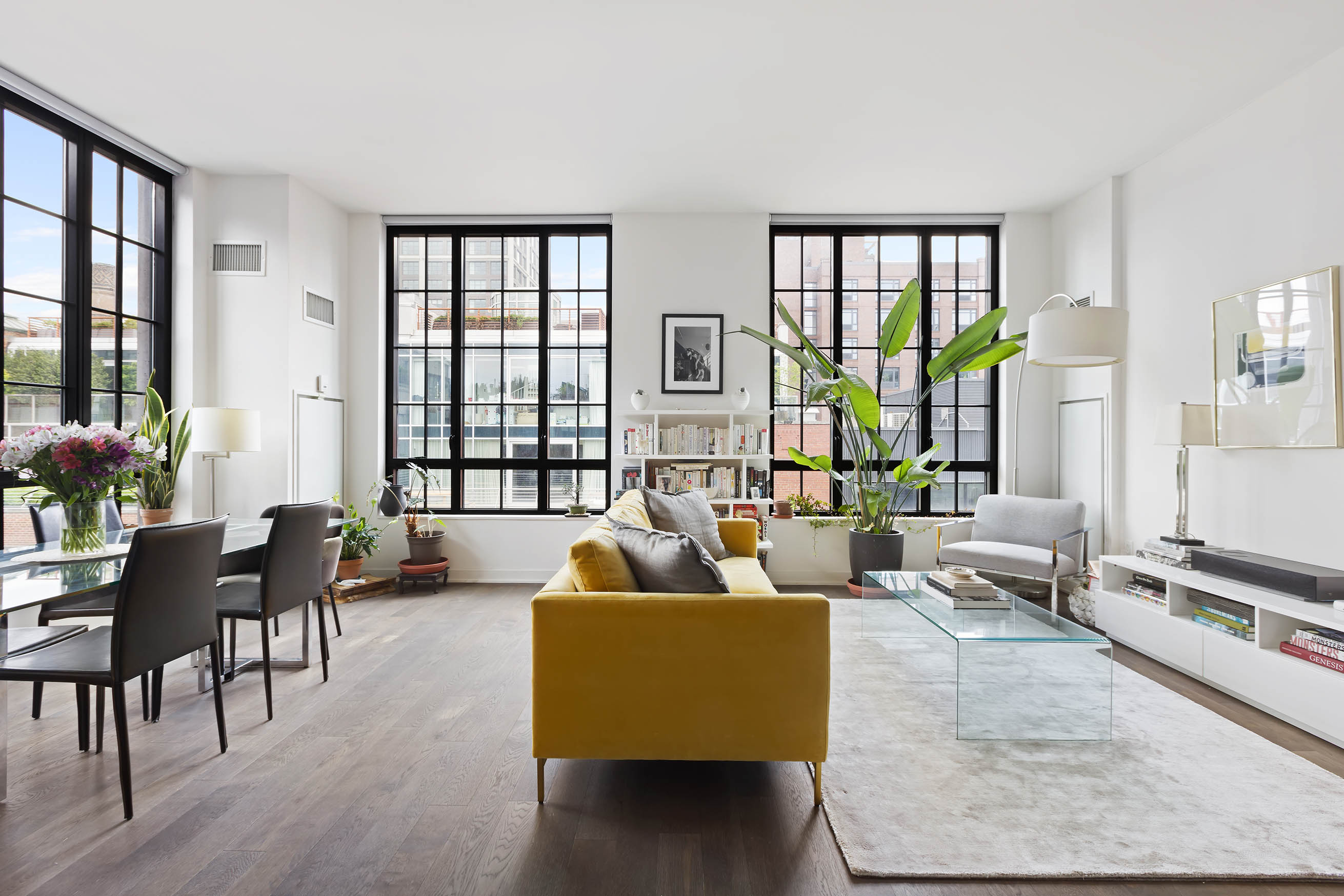 205 Water Street, Unit PHC Brooklyn, NY 11201 - Photo 2 of 14 a living room with furniture and floor to ceiling windows
