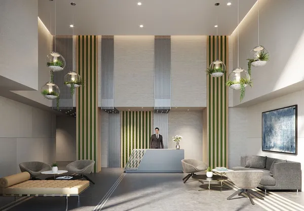 a living room with furniture and a window