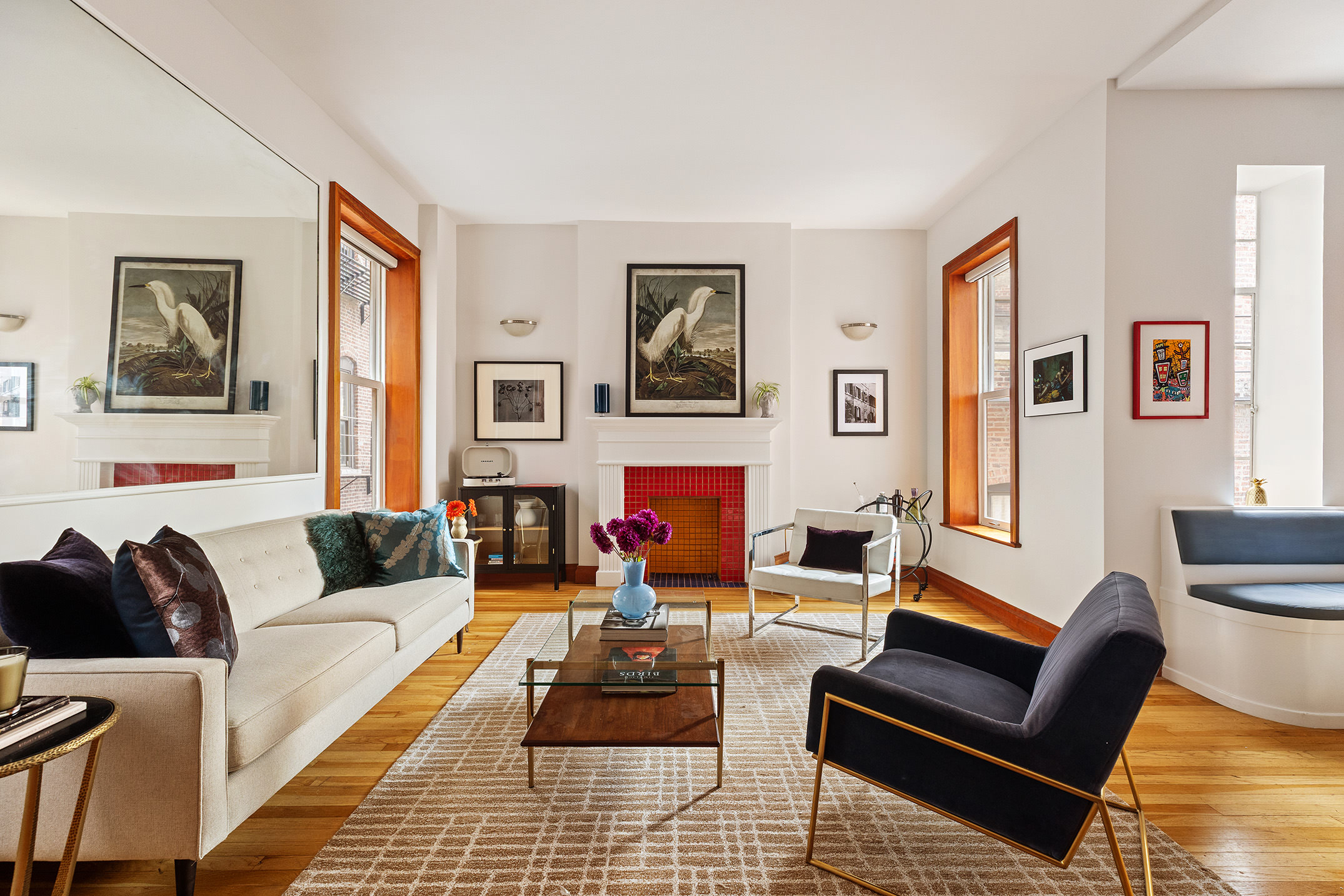 a living room with furniture or couch and a window
